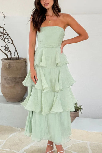 Strapless Ruffle Layered Maxi Dress