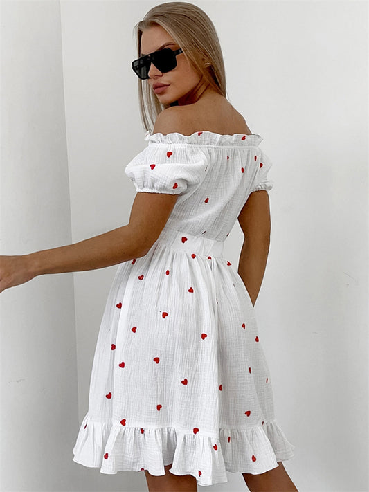 Tossy Ruffled Printed Patchwork Mini Dress For Women Off-Shoulder Fashion High Waist Gown Party Dress Summer Ladies Dress 2024