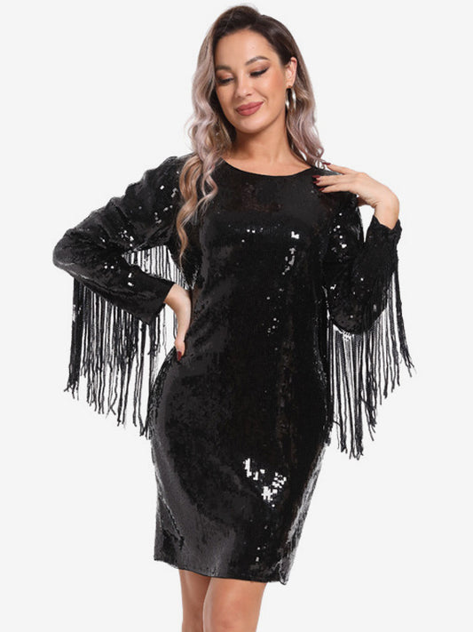 Retro Bodycon Dress Leather Effect Party Mini Dresses With Fringe