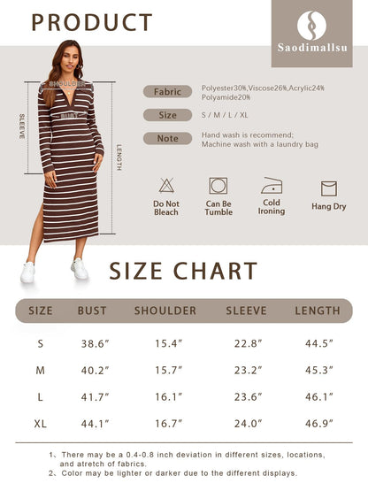 Fall Chunky Knit V Neck Collared Long Sleeve Sexy Slit Loose Midi Dresses