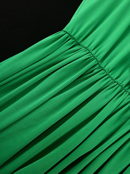 A-line Ruffle Sleeves Belted Buttoned Pleated Ruffled Solid Color Tied Waist Maxi Dresses