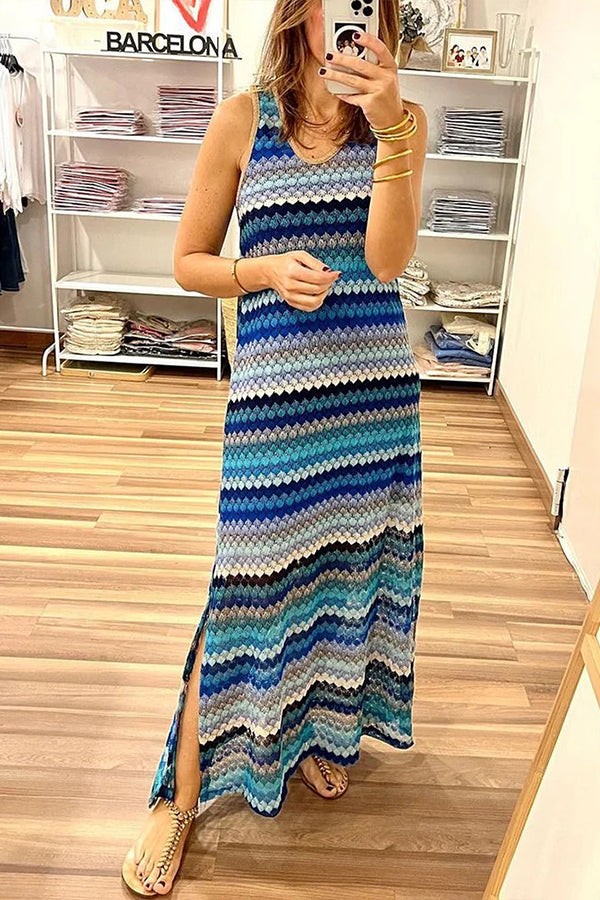 Women Casual Sleeveless Multicolor Maxi Dress
