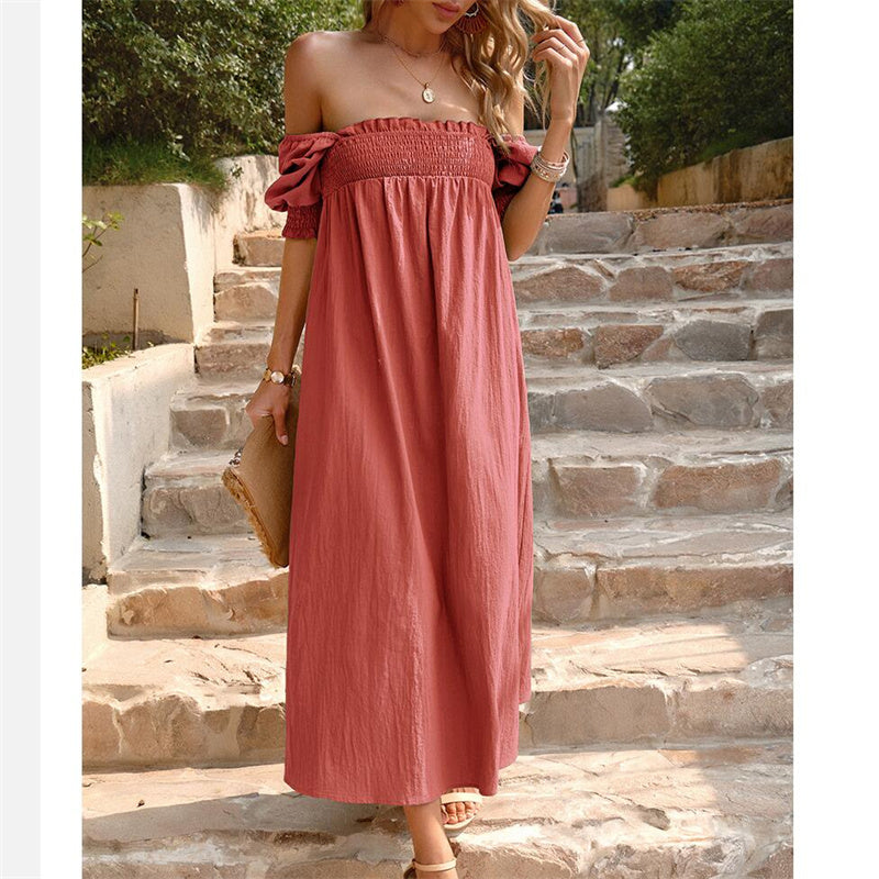 Solid Color Square Neck Maxi Dress in Apricot Green Khaki Orange