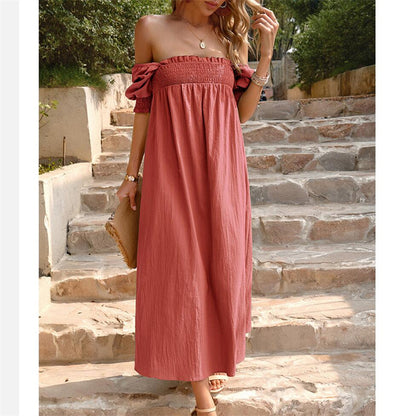 Solid Color Square Neck Maxi Dress in Apricot Green Khaki Orange