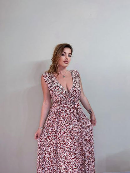 Floral Maxi Dress Sleeveless V Neck Split Summer Dress