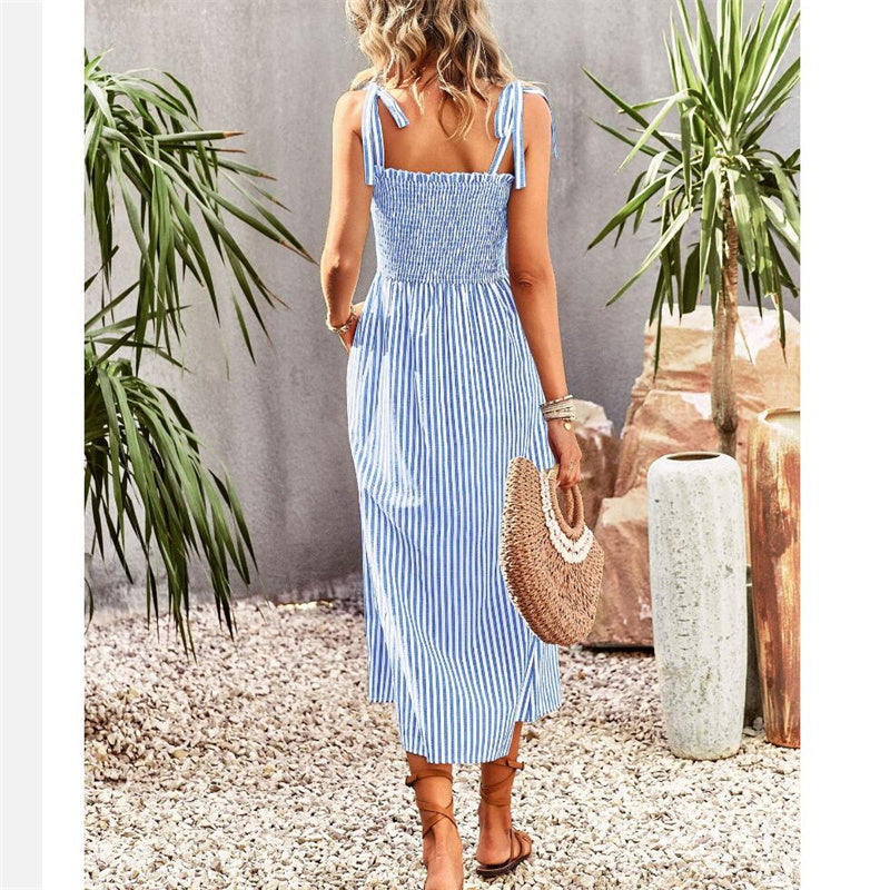 Strap Sleeveless Stripe Maxi Dress in Various Colors