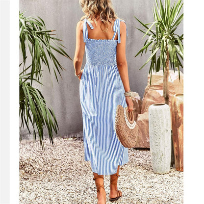 Strap Sleeveless Stripe Maxi Dress in Various Colors