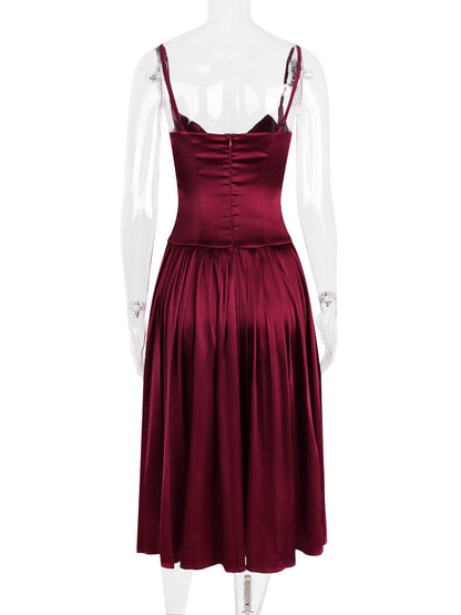 Corset Dress Spaghetti Straps Accordion Pleated Skirt Prom Birthday Party Midi Dresses