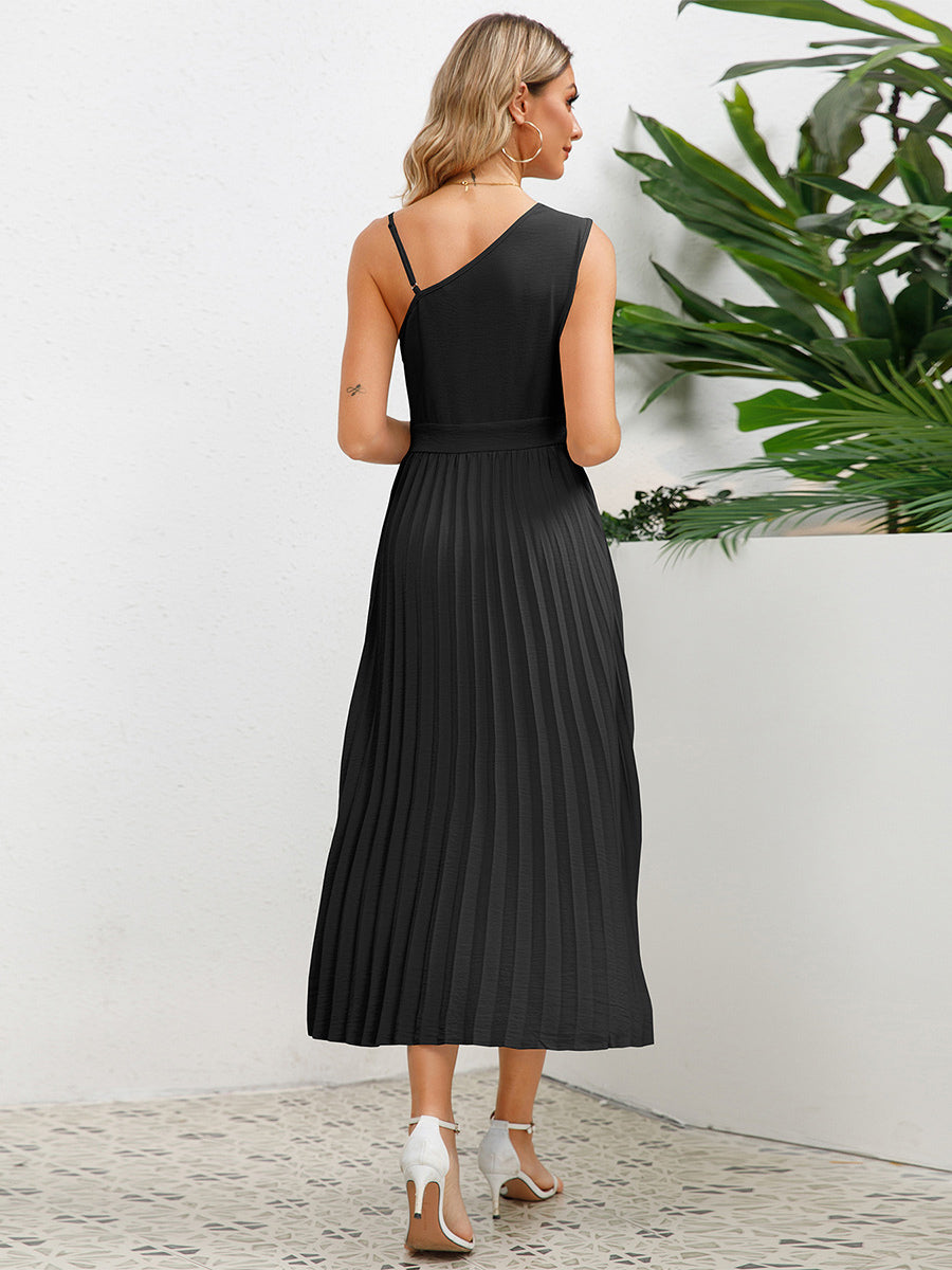 Casual Dress Cutout Asymmetrical Shoulder Ruching Summer Midi Dresses