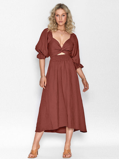 SUNSET SANDS TWO WAY WEARABLE MIDI DRESS - BRICK