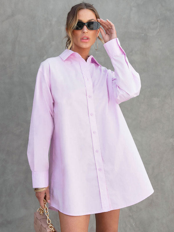 Shirt Dresses Turndown Collar Long Sleeves Mini Dresses