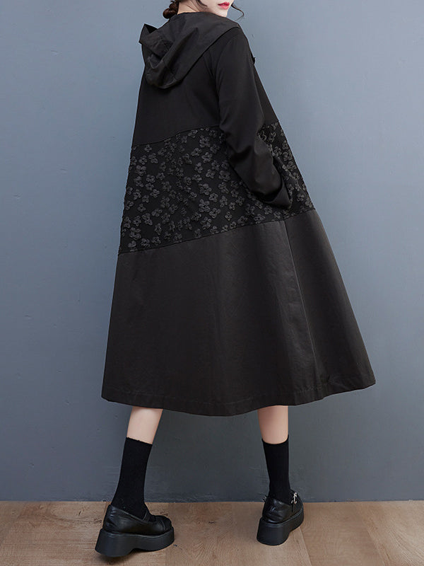 Casual Loose Long Sleeves Velvet Floral Printed Zipper Hooded Outerwear
