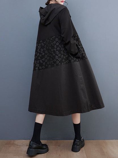 Casual Loose Long Sleeves Velvet Floral Printed Zipper Hooded Outerwear