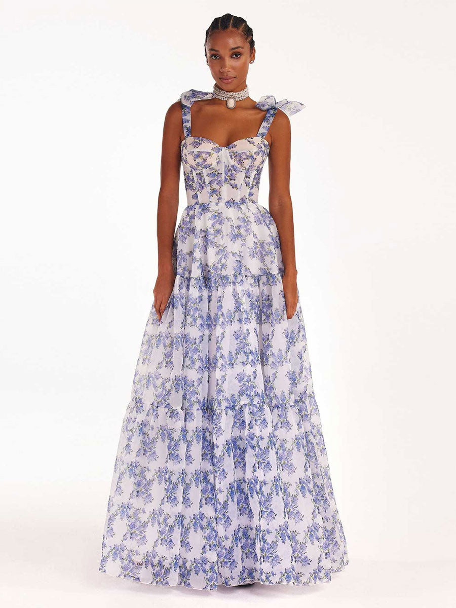 Floral Maxi Dress Sleeveless Adjustable Straps Ruffles Layering Dresses