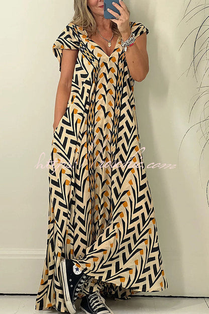 Out At Sea Tribal Printed Pocket A-line Maxi Dress