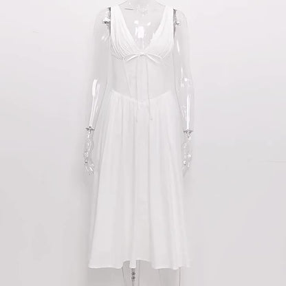 Sleeveless Dress Floral Pleated Knot Details Party Midi Dresses