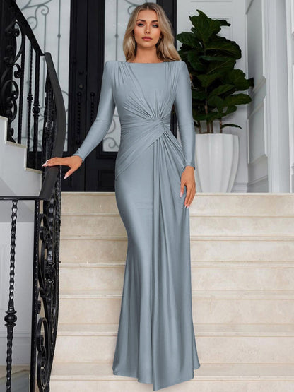 Maxi Dress With Knotted Waist Long Sleeve Pleated Semi-Formal Party Long Dress For Women 2026