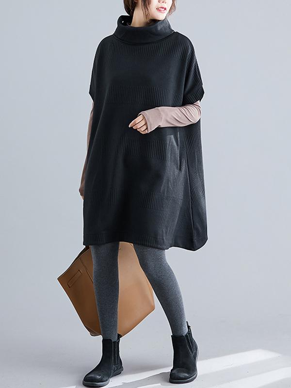 Casual Loose Short Sleeves Turtleneck Sweater Dress