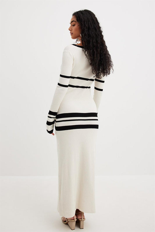 Knit  Stripe Long Sleeve Midi Dress