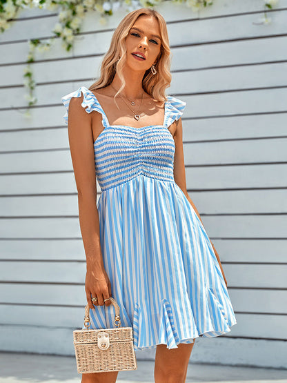 Mini Dresses Light Sky Blue Two-Tone Short Dress