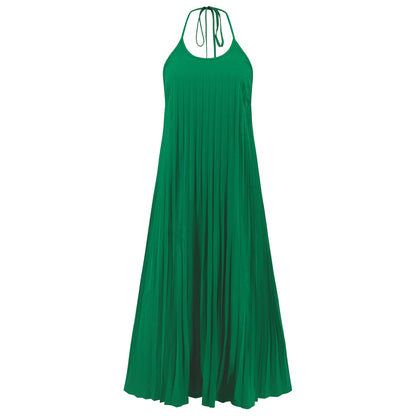Eleanor Pleated Halter Maxi Dress - Green