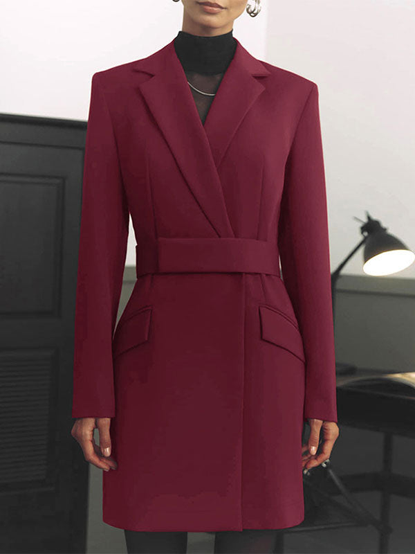 Solid Color Blazer Dress Notched Lapel Pockets Mini Dresses