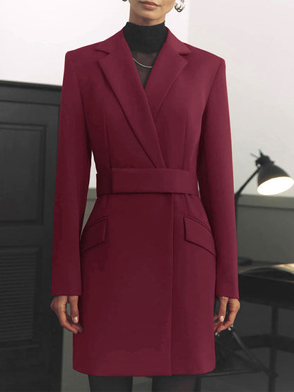 Solid Color Blazer Dress Notched Lapel Pockets Mini Dresses