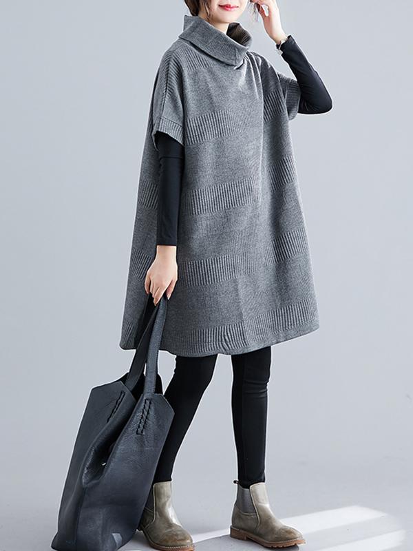 Casual Loose Short Sleeves Turtleneck Sweater Dress