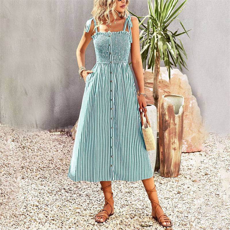 Strap Sleeveless Stripe Maxi Dress in Various Colors