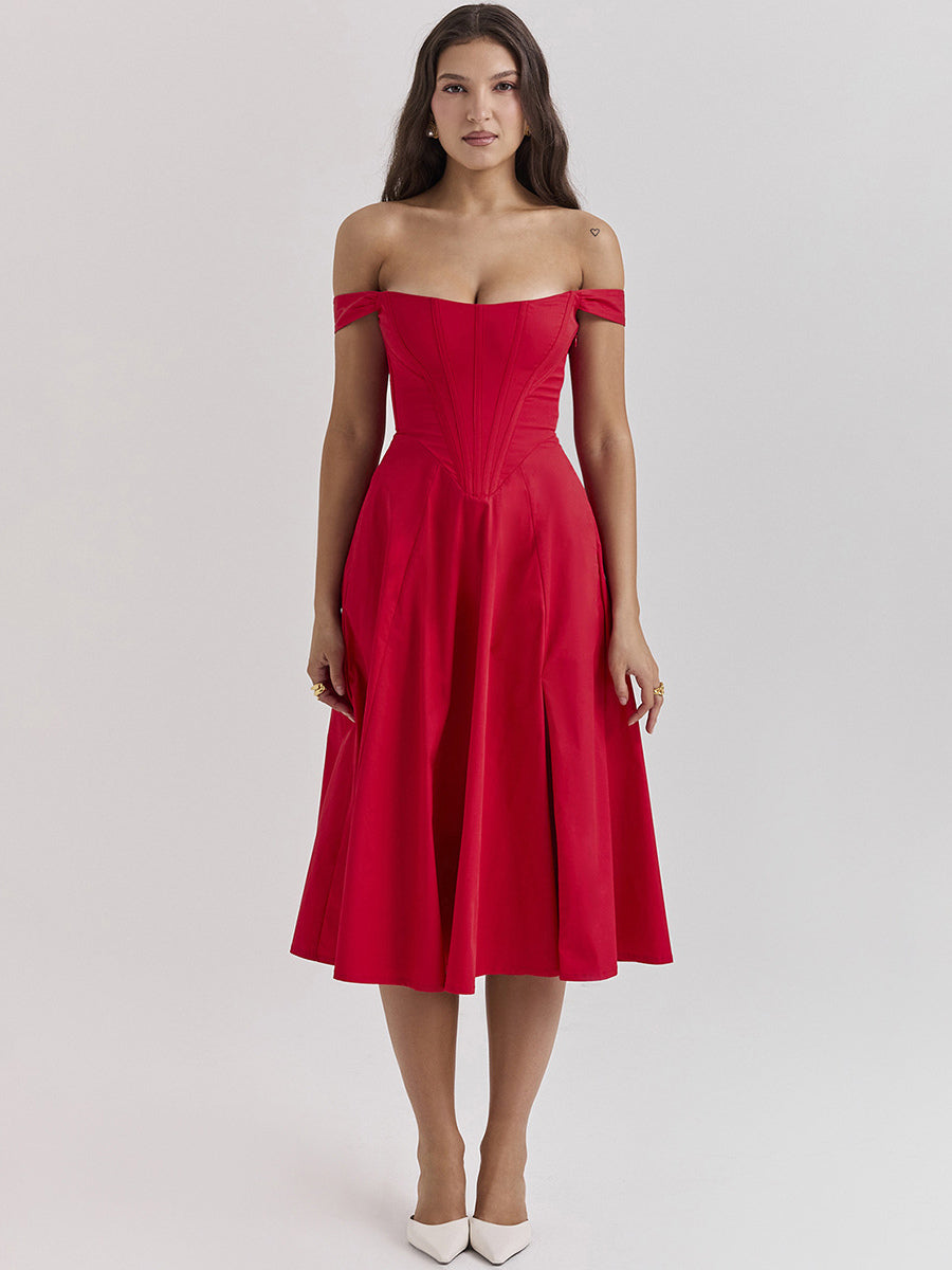 Corset Dress Floral Wide Strap Backless Lace Up Slit Sexy Party Midi Dresses