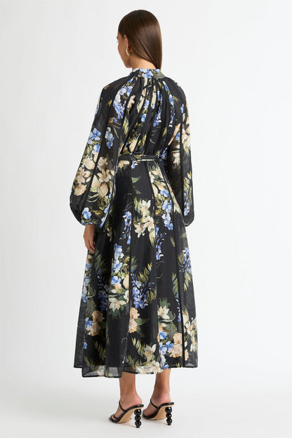 Floral Lantern Sleeve Bottom Midi Dress