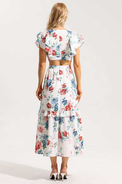Floral Agaric Lace V-Neck Cut-Out Midi Dress