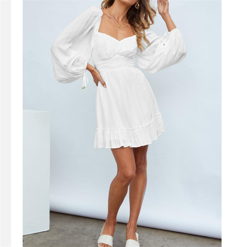 Ruffle Long Sleeve Square Collar Mini Dress in Multiple Colors