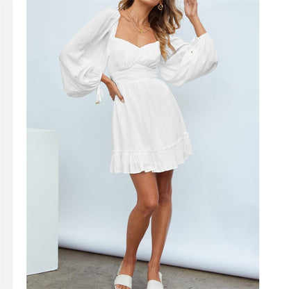 Ruffle Long Sleeve Square Collar Mini Dress in Multiple Colors