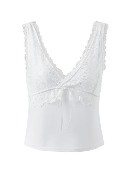 Patchwork Lace Y2K Crop Tank Top