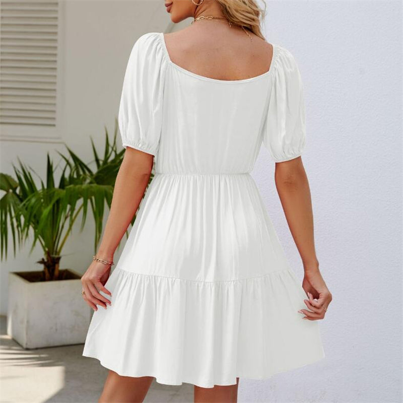 Bubble Sleeve Square Neck Mini Dress in Various Colors