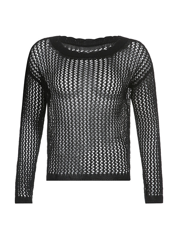 Hollow Out Crochet Long Sleeve Knit Top