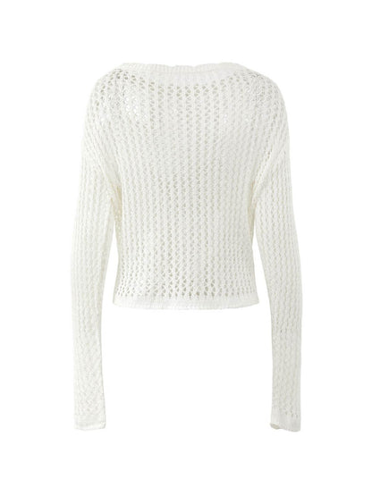 Hollow Out Crochet Long Sleeve Knit Top