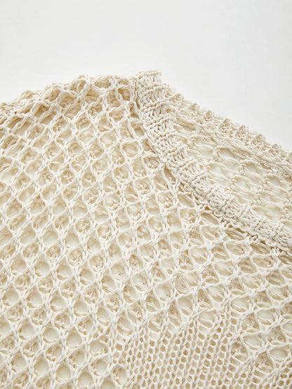 Cross Pattern Crochet Hollow Long Sleeve Knit Top