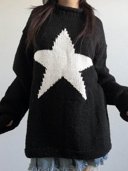Star Jacquard Pullover Long Sweater