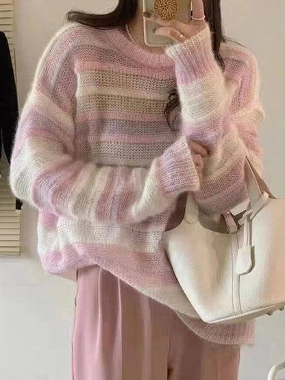 Tie Back Striped Pullover Knit Sweater