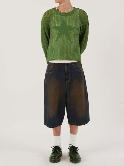 Star Jacquard Crochet Knit Top