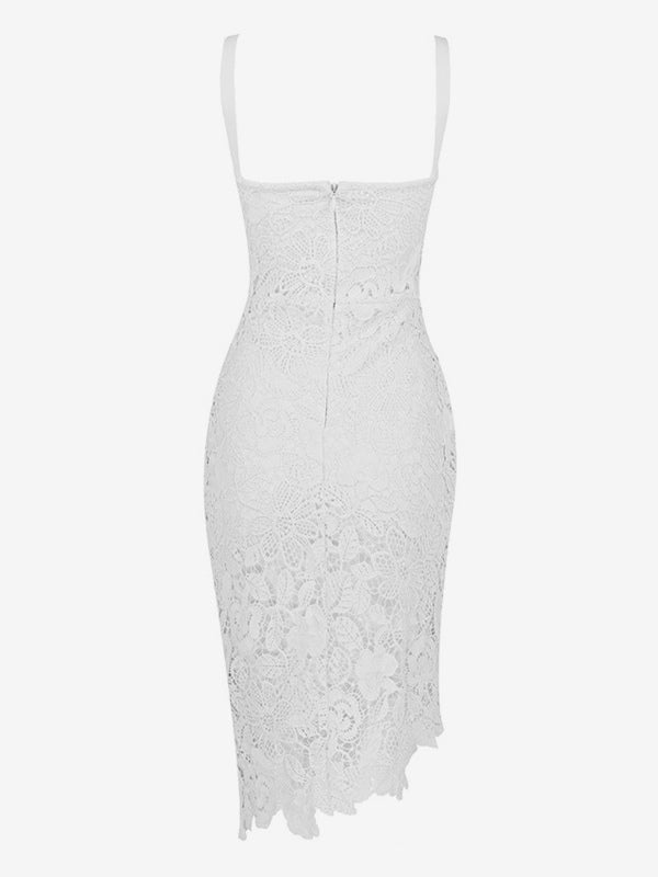 Bodycon Dress Lace Wide Strap Backless Asymmetrical Party Midi Dresses
