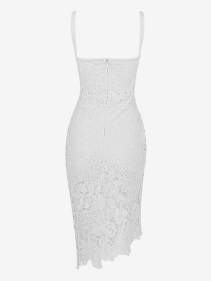 Bodycon Dress Lace Wide Strap Backless Asymmetrical Party Midi Dresses