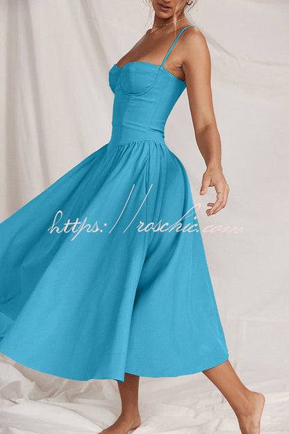 Solid Color Buttonless Bandeau Side Pocket Midi Dress