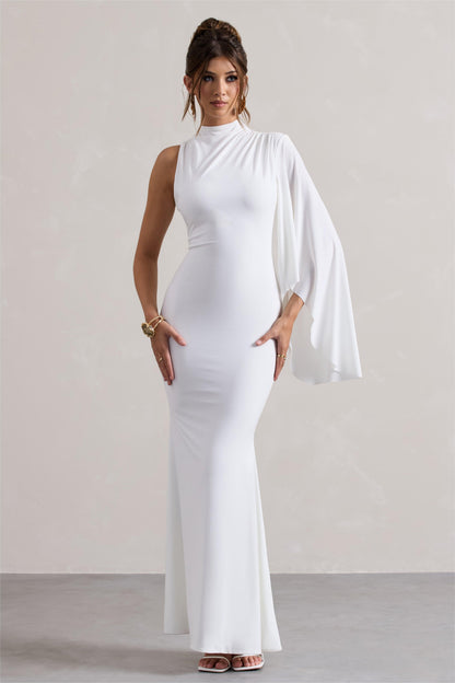 Cape Sleeve Solid Round Neck Midi Dress