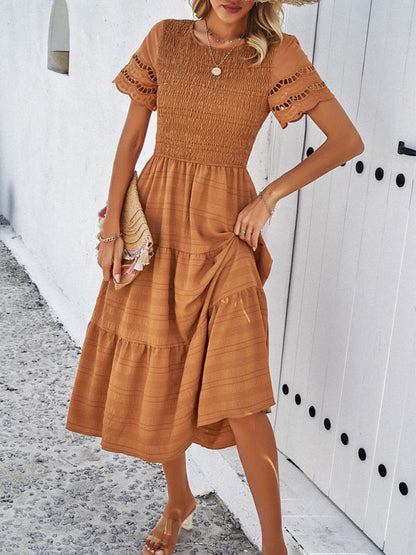 Blue Zone Planet | Solid Color Short Sleeve Cutout Midi Dress
