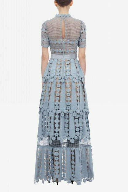 Solid Lace Short Sleeve Midi Dress