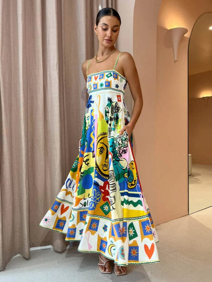 Sundress Graffiti Print Midi Dress Ivory