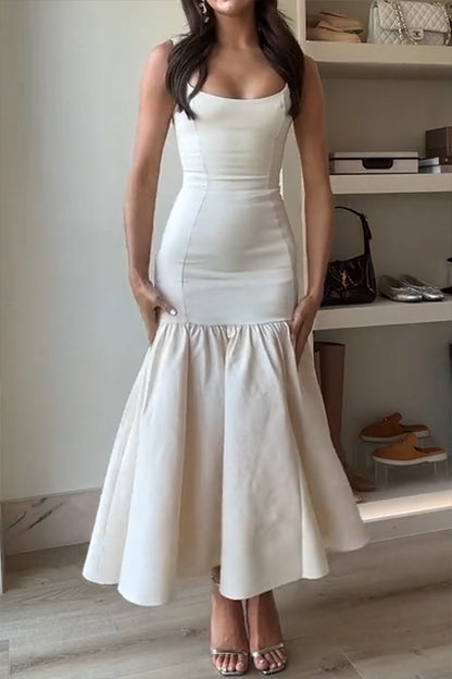 Graceful Silhouette Square Neck Wide Strap Drop Waist Midi Dress